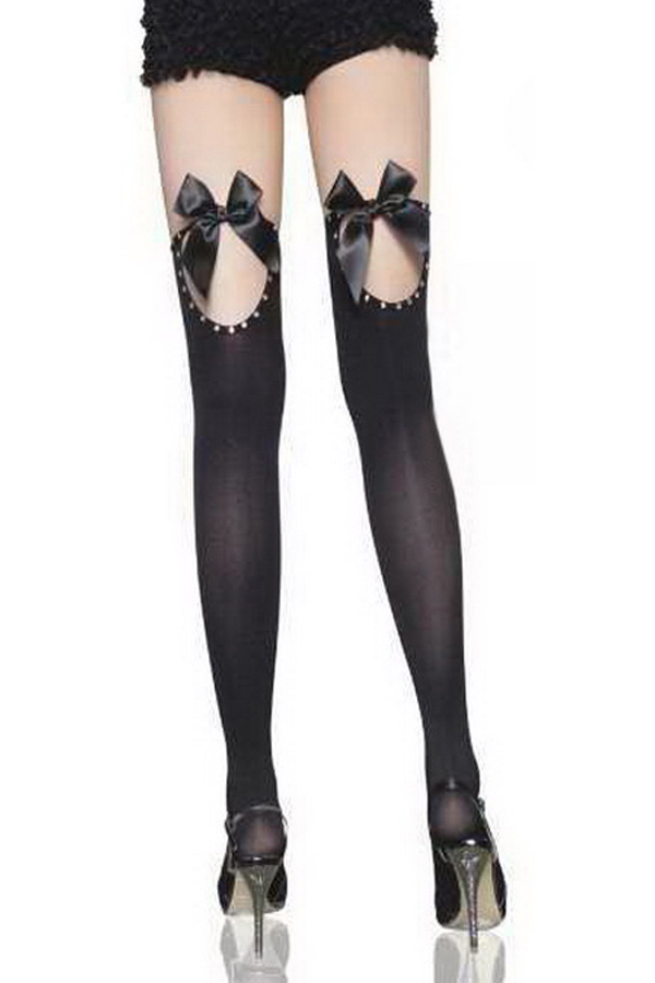 Accessory Black Lace Top Hallow-out Stockings - Click Image to Close